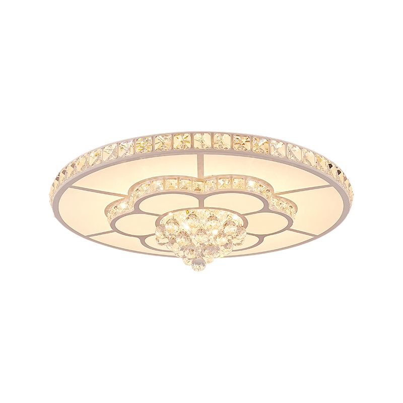 Flower LED Ceiling Lamp Contemporary Faceted Crystal Flush Mount Light Fixture in White, 19.5"/23.5" Wide