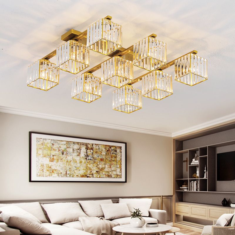 Plafonnier encastré en cristal contemporain avec luminaire cubique pour salon