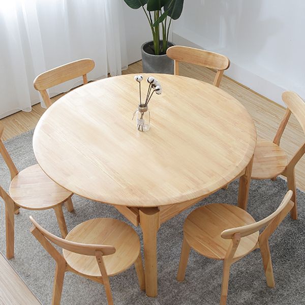 Modern Round Dining Table Brown Solid Wood Drop-Leaf Dining Table with 4 legs