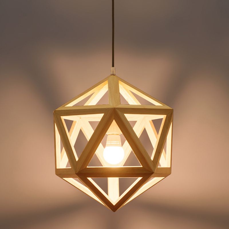 Unique Shade Hanging Lighting Modern Style Rubber Wood 1 Light Hanging Lamp for Bedroom