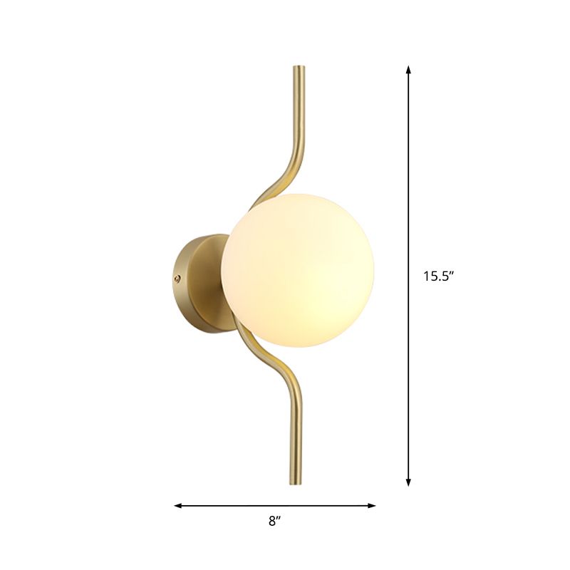 Globe White Glass Wall Mount Light Postmodern 1 Light Sconce Light with Gold Arm and Base