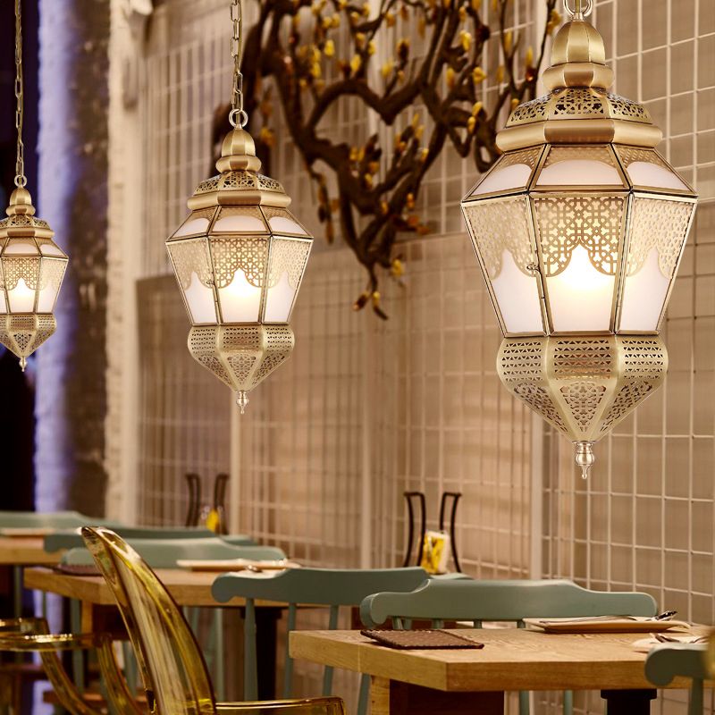 Luz de techo colgante de latón 2 luces Carril de techo árabe Iluminación de lámpara de lámpara de metal para cafetería