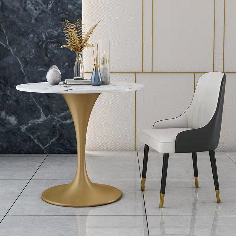 Metal Traditional Luxury Round Dining Table Sintered Stone Table with Tulip Base