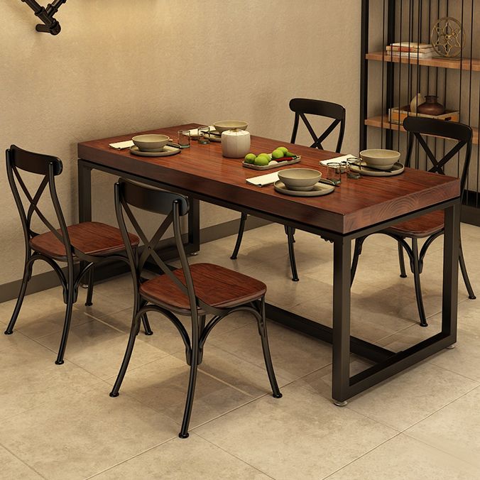Table à manger de style industriel en bois massif table de rectangle marron avec cadre noir pour salle à manger