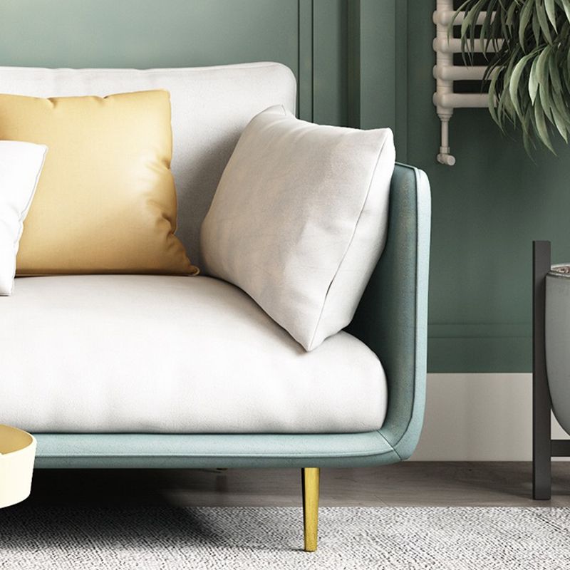 Imitation Leather Sofa with Pillow Back Square Armrest Latex Seat Filled with Wood