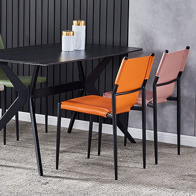 Silla con respaldo sólido sin brazos de estilo industrial para cocina, silla lateral de comedor de cuero