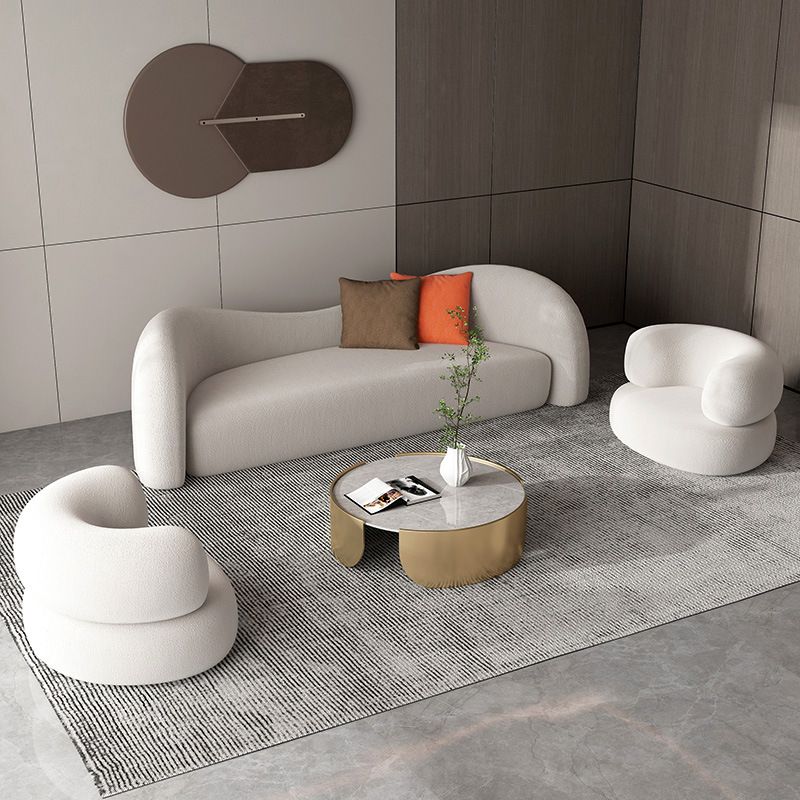 Scandinavian White Cushions Tuxedo Arm Living Room Curved Seating