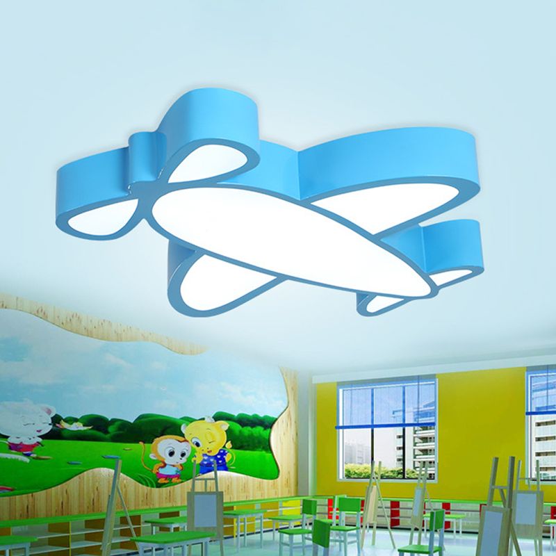 Aircraft Close to Ceiling Lamp Simplicity Acrylic LED Playroom Flush Mount Light in Blue
