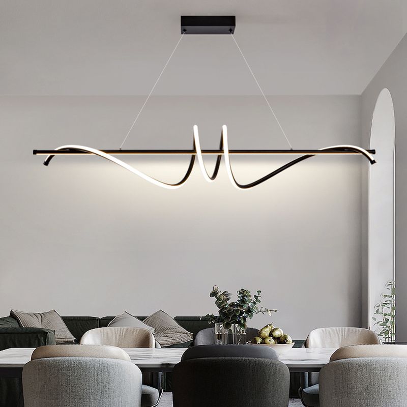 Modern Wavy Island Light Fixture Metal Dining Room Island Pendant Light