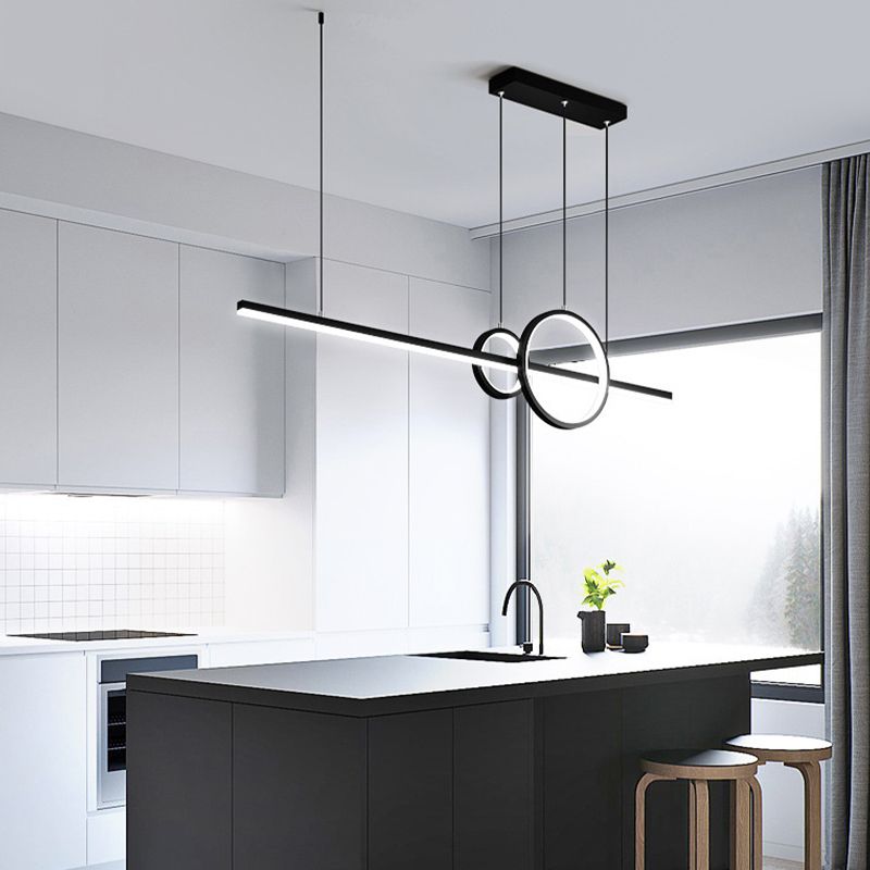 Unique Shape Hanging Island Lights Modern Chandelier Light Fixture in Black
