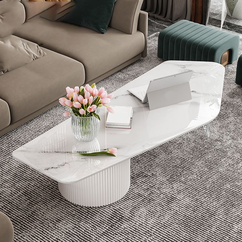 Modern Free Form Slate Cocktail Table 2 Drawers Coffee Table in White