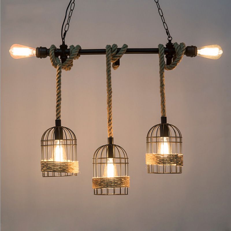 Birdcage Island Lighting Metallic Retro Industrial Style Pendant Lighting Fixtures for Restaurant