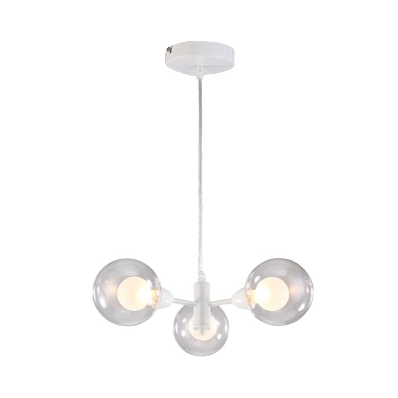 Globe Dining Room Chandelier Clear Glass 3/6/9 Lights Modern Led Hanging Ceiling Light in White