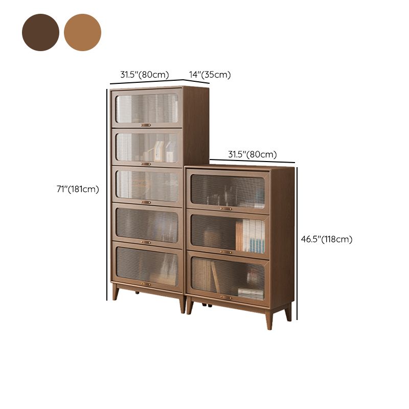 Mid-Century Modern Glass Paned Cabinet,  Solid Wood Accent Cabinet