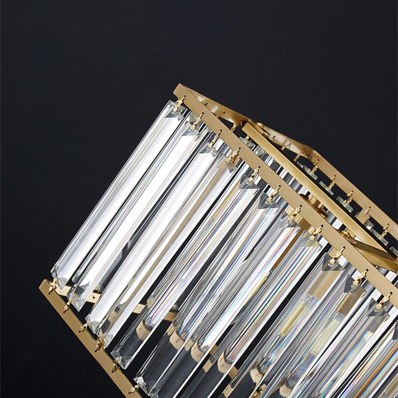 Luce a sospensione dell'isola a LED in oro in rame nella moderna lampada appesa al cristallo rettangolare per sala da pranzo