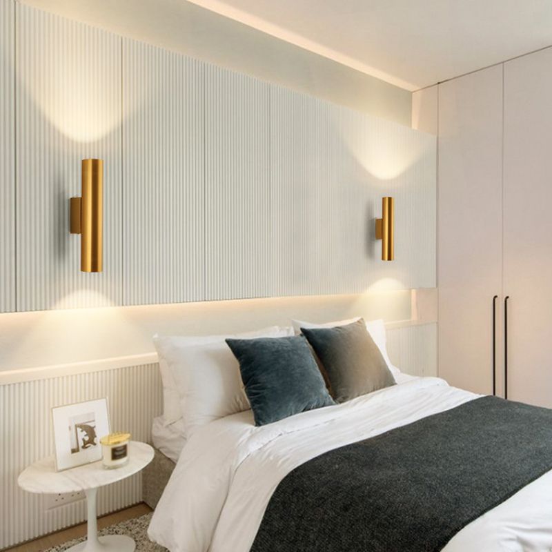 2 Lights Cylinder Wall Mounted Lamps Modern Style Metal Wall Sconces