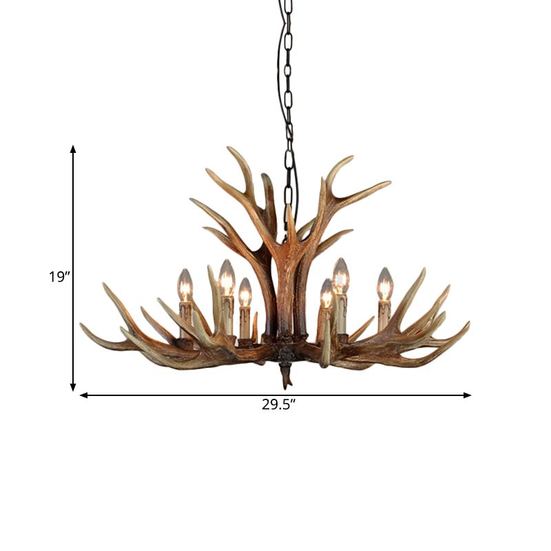 Wood Candle Pendant Chandelier Rural Resin 6/8/12 Heads Living Room Hanging Ceiling Light