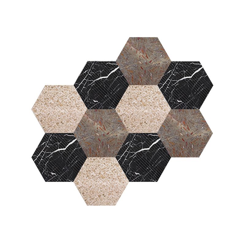Modernist Honeycomb Peel Wallpaper Panels Black-Brown Marble Wall Art for Living Room