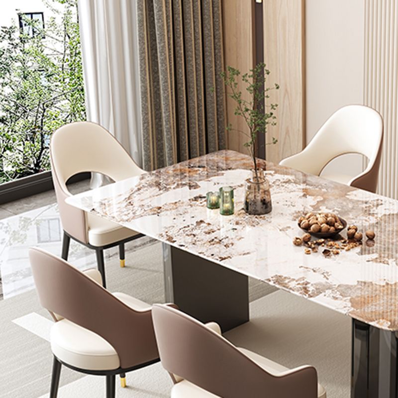 1/5/7/9 Pieces Modern Rectangle Sintered Stone Double Pedestal Dining Set for Home