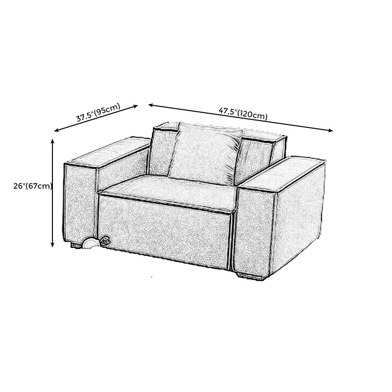 Sewn Pillow Back Settee Square Arm Sofa Couch in Black for Living Room