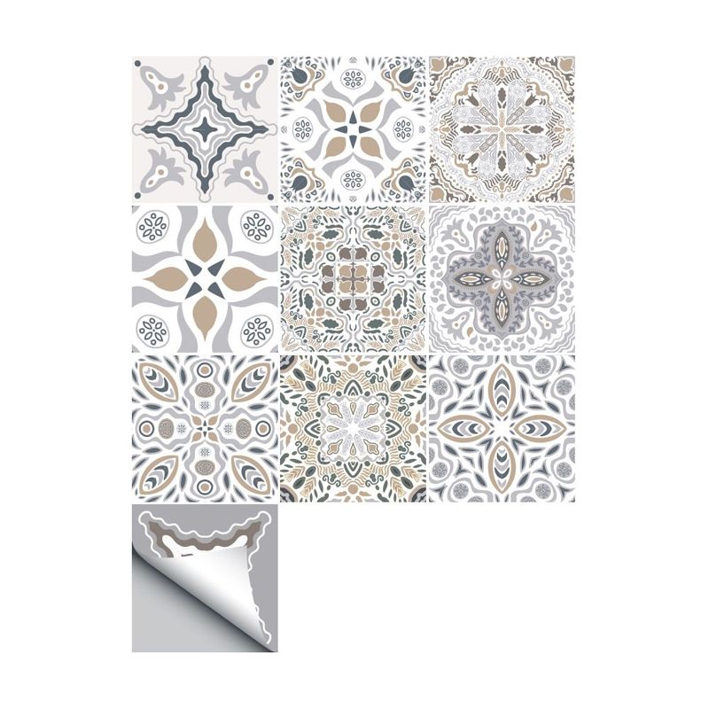 Adhesive Moroccan Tile Wallpaper Panels Boho-Chic PVC Wall Covering, 8' L x 8" W