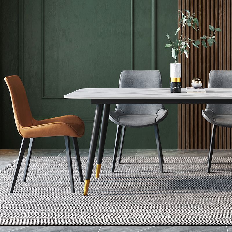 Contemporary Leather Restaurant Side Chair Solid Back Dining Chair