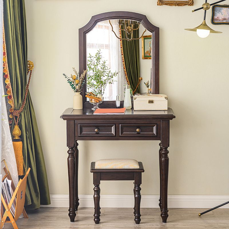 Ash Brown Vanity Set with Mirror 17.71" Wide Wood Vanity Tables with 2 Drawers