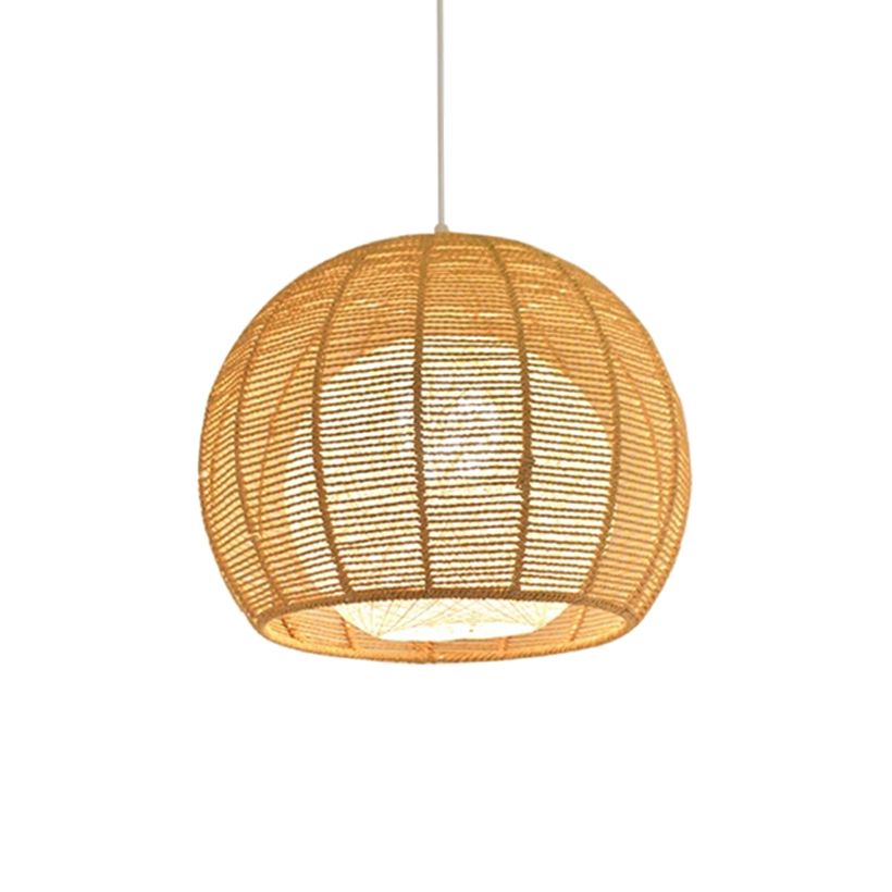 Beige/Flaxen Orb Hanging Light Rustic Rope Shade Single Pendant Lamp over Dining Table