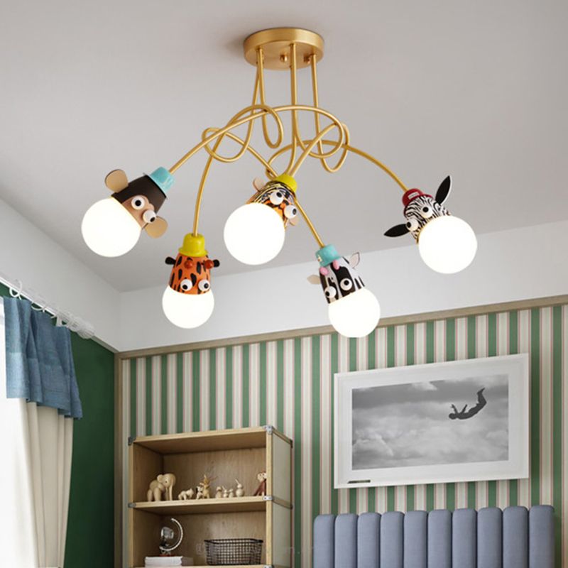 Animal Head Semi Flush Kids Metalic Kindergarten Flush Lighting Lights en oro