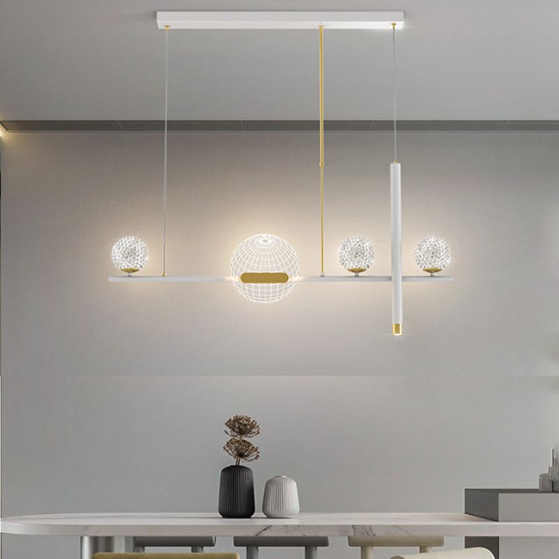 Minimalist 5-Light Island Pendant Globe Shade Acrylic Hanging Light for Dining Room