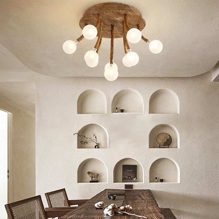Contemporary Bubbles Flush Light Fixture Wood Flush Mount Ceiling Fixture in Brown