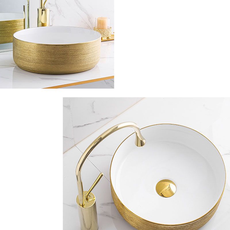 Modern Bathroom Sink with Pop-Up Drain Porcelain Round Vessel Bathroom Sink without Faucet