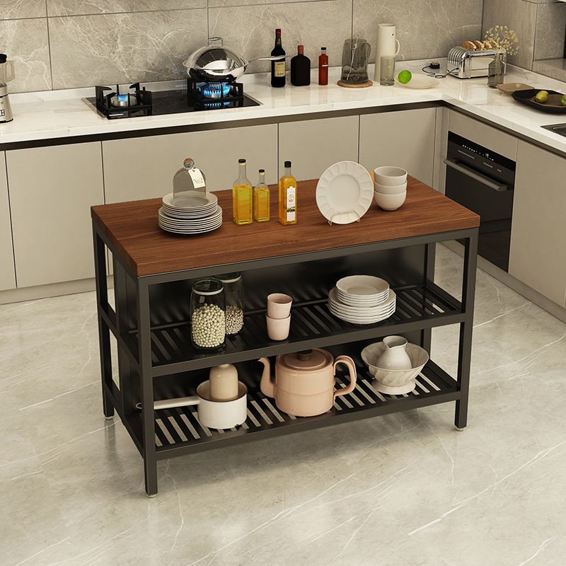 Industrial Kitchen Island Solid Wood Kitchen Island Table with Open Storage