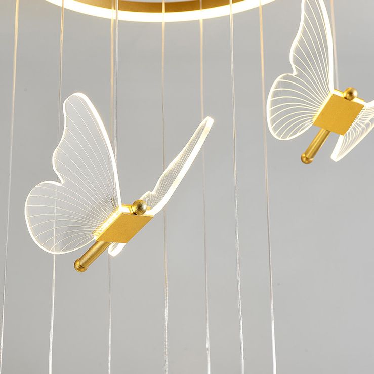 LED Butterfly Pendant Chandelier Nordic Style Butterfly Light Fixture For Loft Staircase