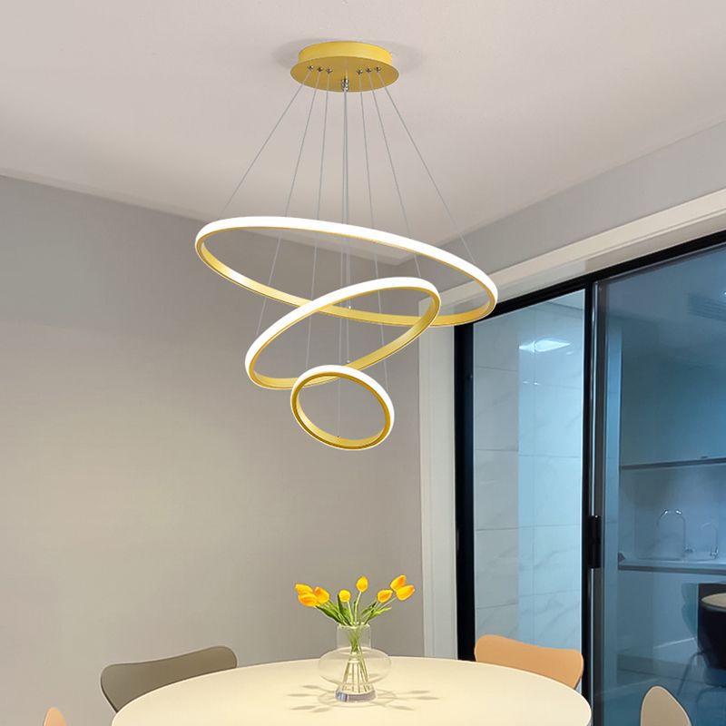 Metal Circular Pendant Lighting Fixture Modern Style LED Hanging Chandelier