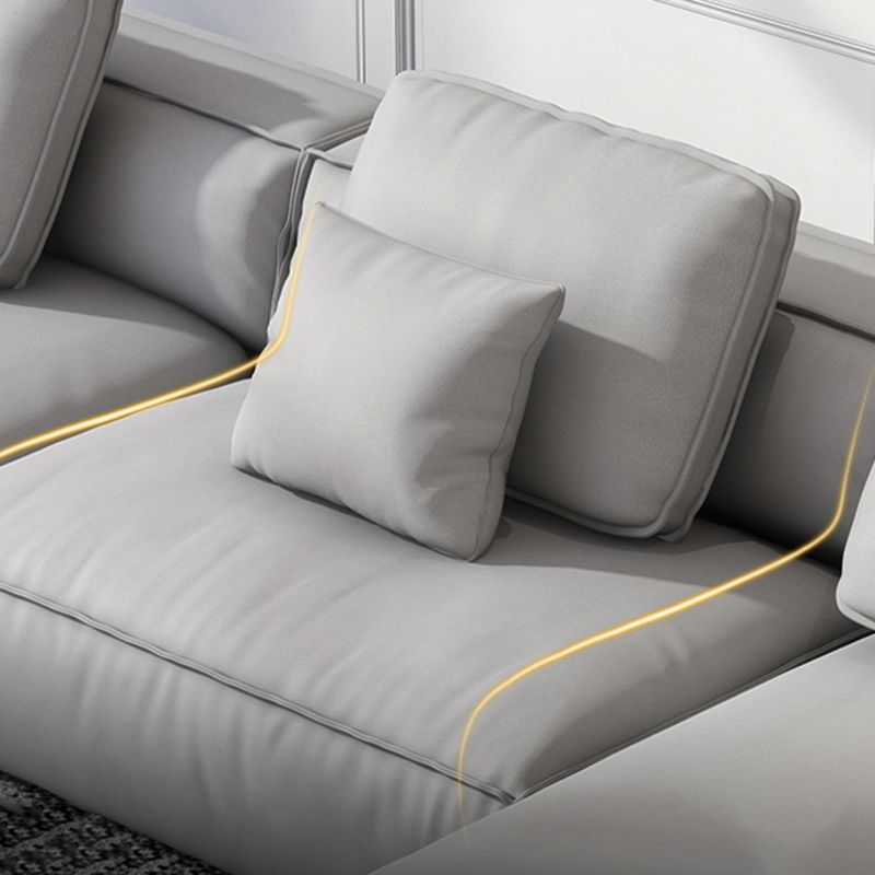 Nordic Faux Leather Sofa Square Arm Sofa with Bolster Pillows