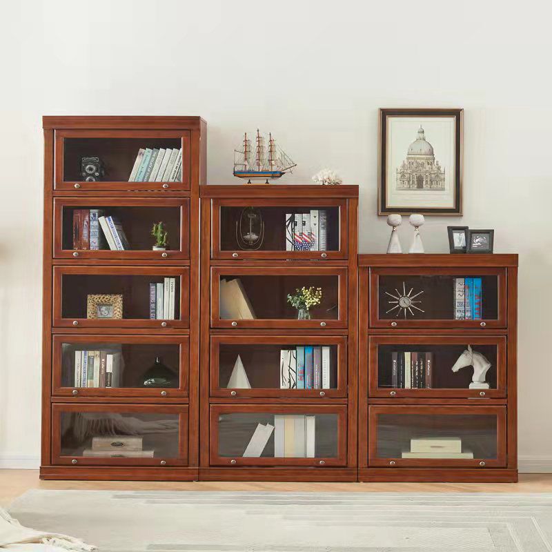 Closed Back Bookcase Modern Solid Wood Rectangular Shelves with Doors