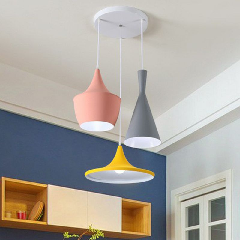 Illuminazione appesa ombreggiata Minimalistic Metallic 3 teste Multi-Light Pendente