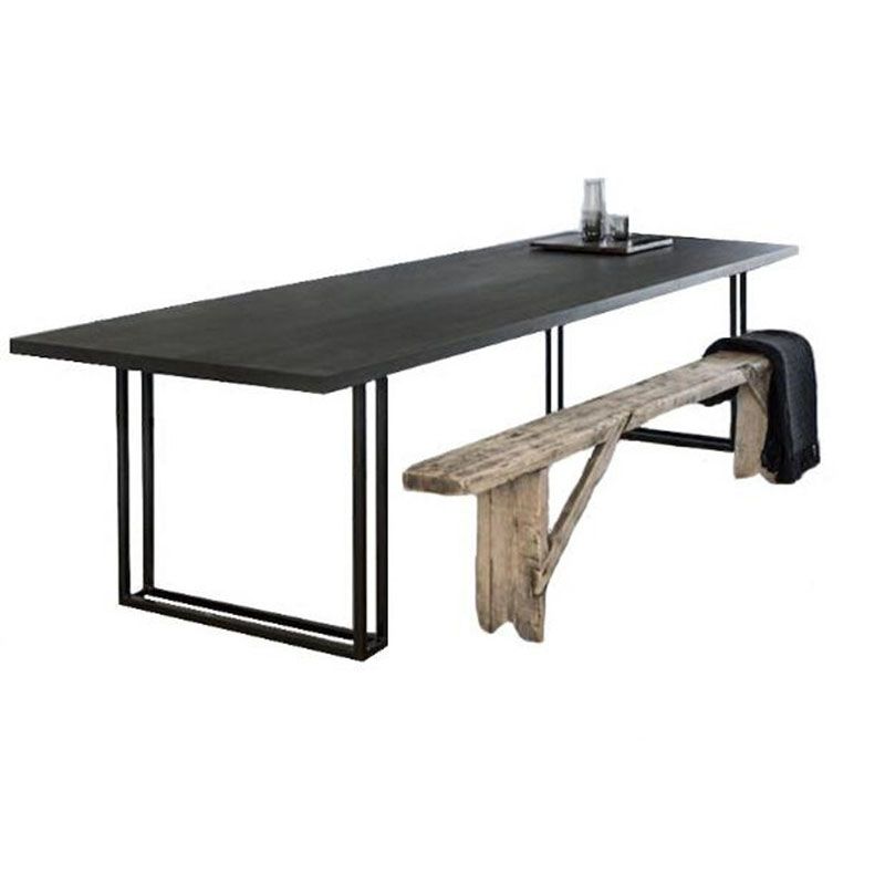 Solid Wood Top Dining Table Contemporary Dining Table with Sled Base in Black