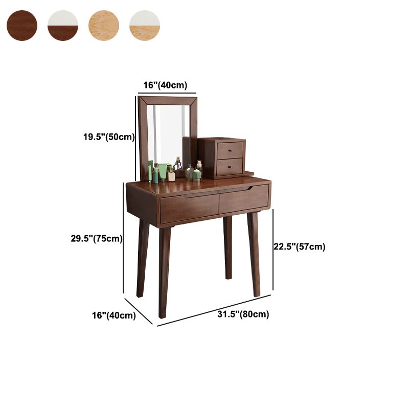 Mirrored Wood Makeup Dressing Table Stool Set with 4 Drawers