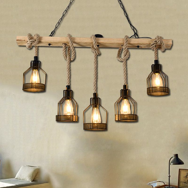 Industrial Style Hemp Rope Pendant Light Retro Hanging Light for Living Room