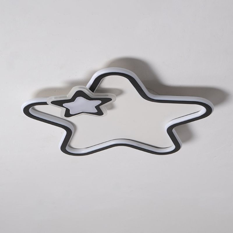 Star Flush Ceiling Light Cartoon Acrylic Black/Blue/Pink LED Flush Mounted Lamp in Warm/White Light for Kids Bedroom