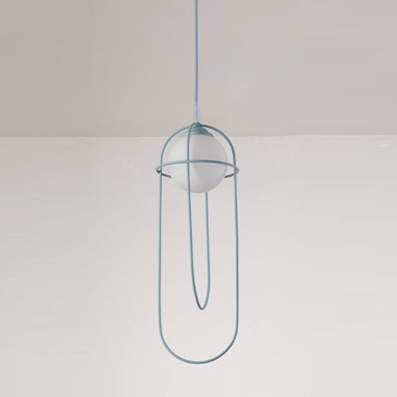 Glass Ball Pendant Light Macaron Style 1-Light Hanging Light with Cage