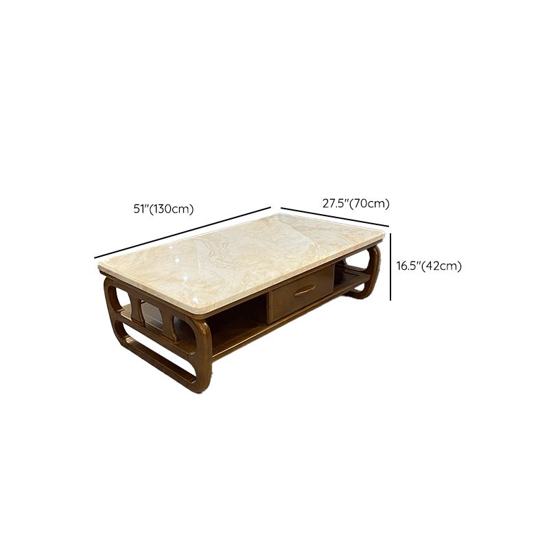 Rectangular Single Storage Coffee Cocktail Table with Marble Top