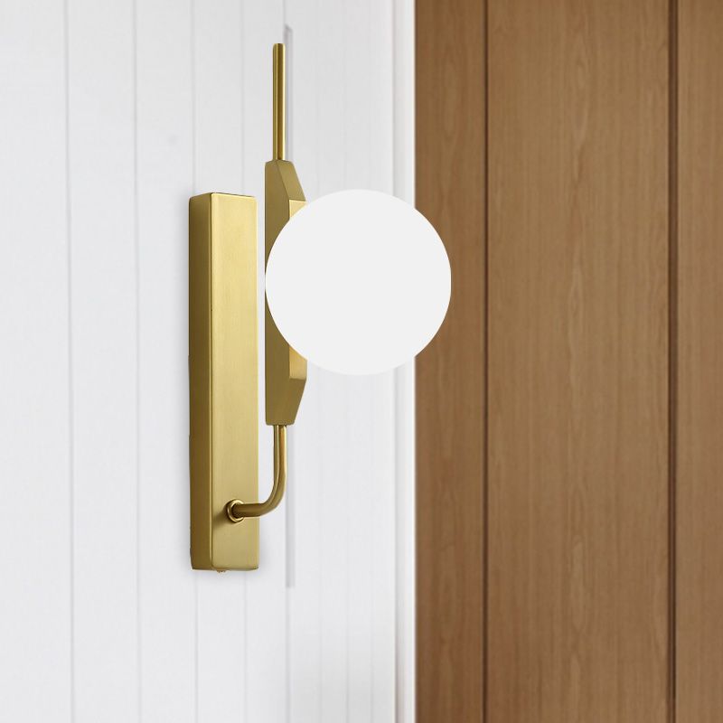 White/Amber/Smoke Gray Glass Orb Wall Light Fixture Postmodern 1 Bulb Gold Wall Sconce for Bedroom