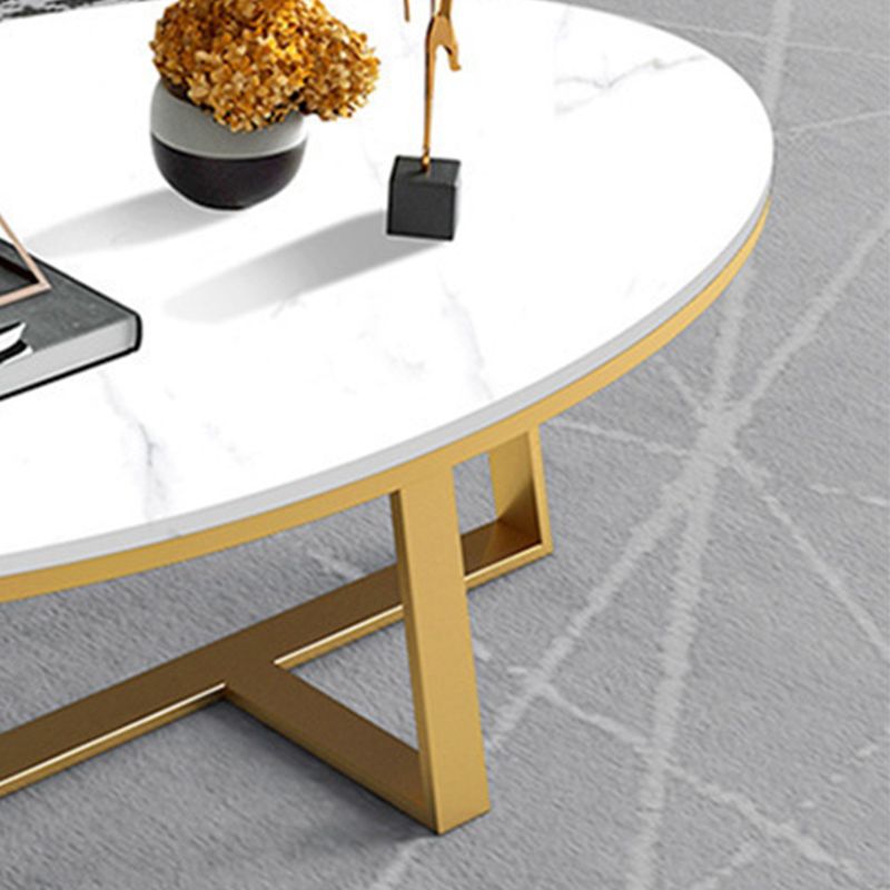 17.7" H Glam Oval Slate Coffee Table Metal Cross Legs Cocktail Table