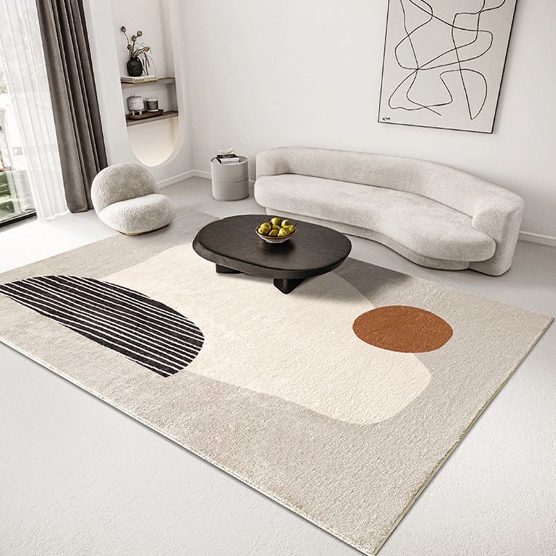 Beige Modern Area Rug Polyester Color Block Carpet Non-Slip Backing Rug for Living Room