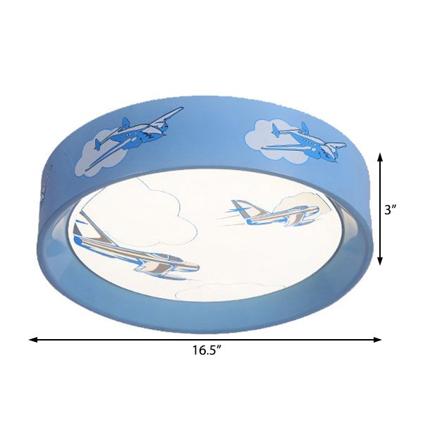 Blue Round Flush Mount Ceiling Light met Plane Cartoon Acryl Plafond Light Fixture voor slaapkamer