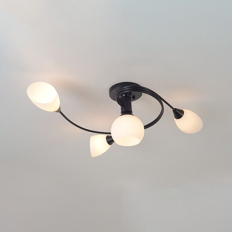 Black Multi Lights Semi Flush Mount Traditional White Glass  Ceiling Light for Living Room