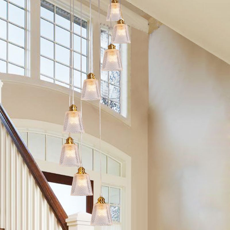 Kit de lampe à pouce à cône moderniste 8-bulb en verre transparent en verre multiple pendentif en or avec conception en spirale